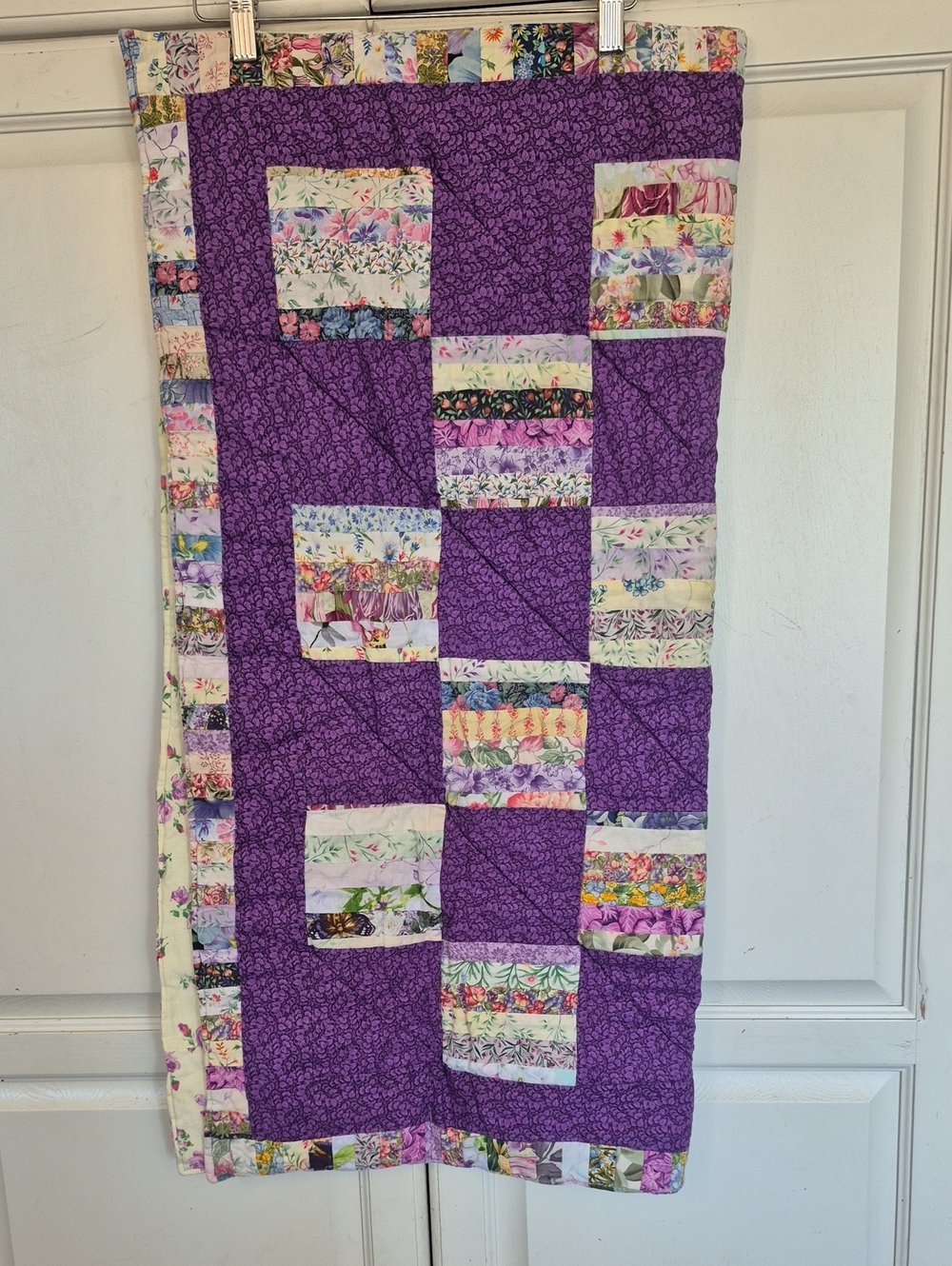 Adorable Handmade Purple Floral Patchwork Baby Quilt